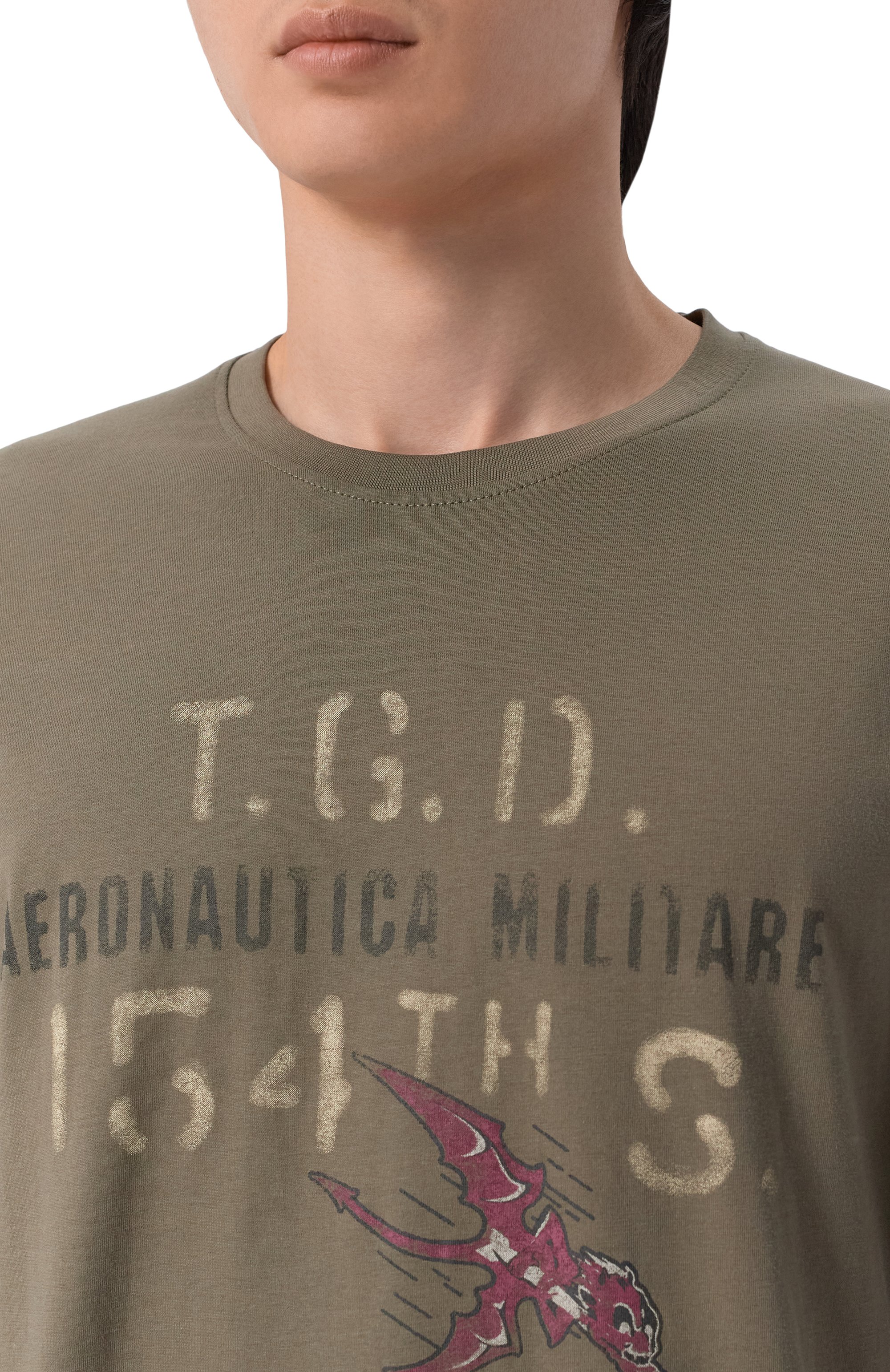Хлопковый лонгслив AERONAUTICA MILITARE хаки цвета по цене 8185 руб., арт. TS2569U/J00641, фото 5 Хлопковый лонгслив AERONAUTICA MILITARE, арт. TS2569U/J00641, фото 5