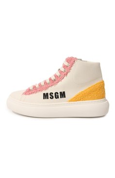 Детские высокие кеды MSGM KIDS кремвого цвета, арт. 74033/36-40 | Фото 2 (Материал внешний: Текстиль; Девочки Кросс-КТ: Обувь-высокие; Материал внутренний: Натуральная кожа; Материал сплава: Проставлено; Нос: Не проставлено)