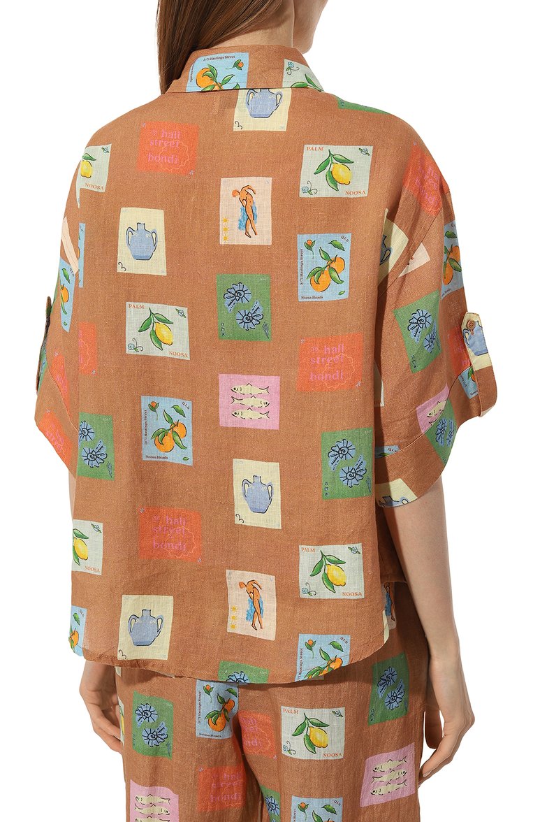 Женский льняная рубашка PALM NOOSA бежевого цвета, арт. MIRAGE SHIRT | Фото 4 (Драгоценные камни: Проставлено; Рукава: 3/4; Материал сплава: Проставлено; Материал внешний: Лен; Длина (для топов): Стандартные; Стили: Кэжуэл; Кросс-КТ: Пляж)