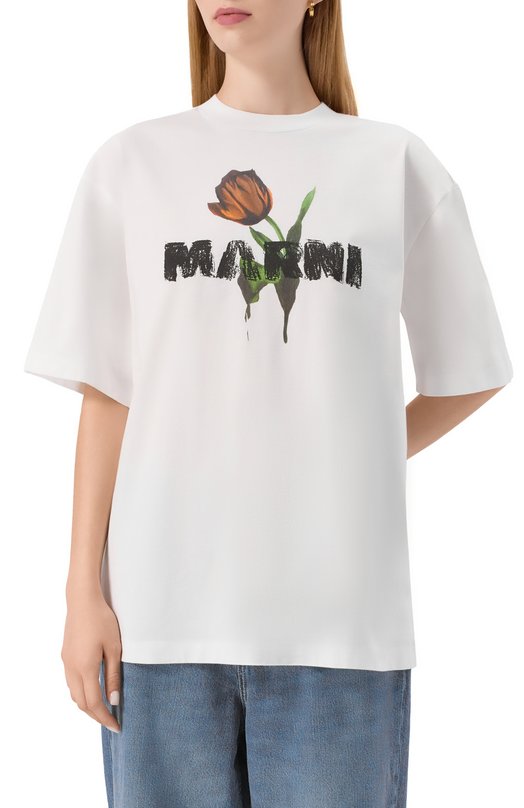 Хлопковая футболка Marni THJET49P18/USCY31 Белый  THJET49P18/USCY31 Фото 3