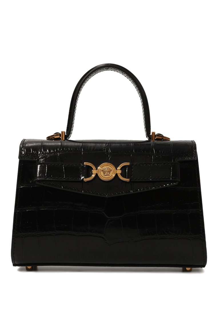 Женская сумка medusa '95 small VERSACE черного цвета, арт. 1013824/1A08724 | Фото 1 (Ремень/цепочка: На ремешке; Размер: small; Материал: Натуральная кожа)