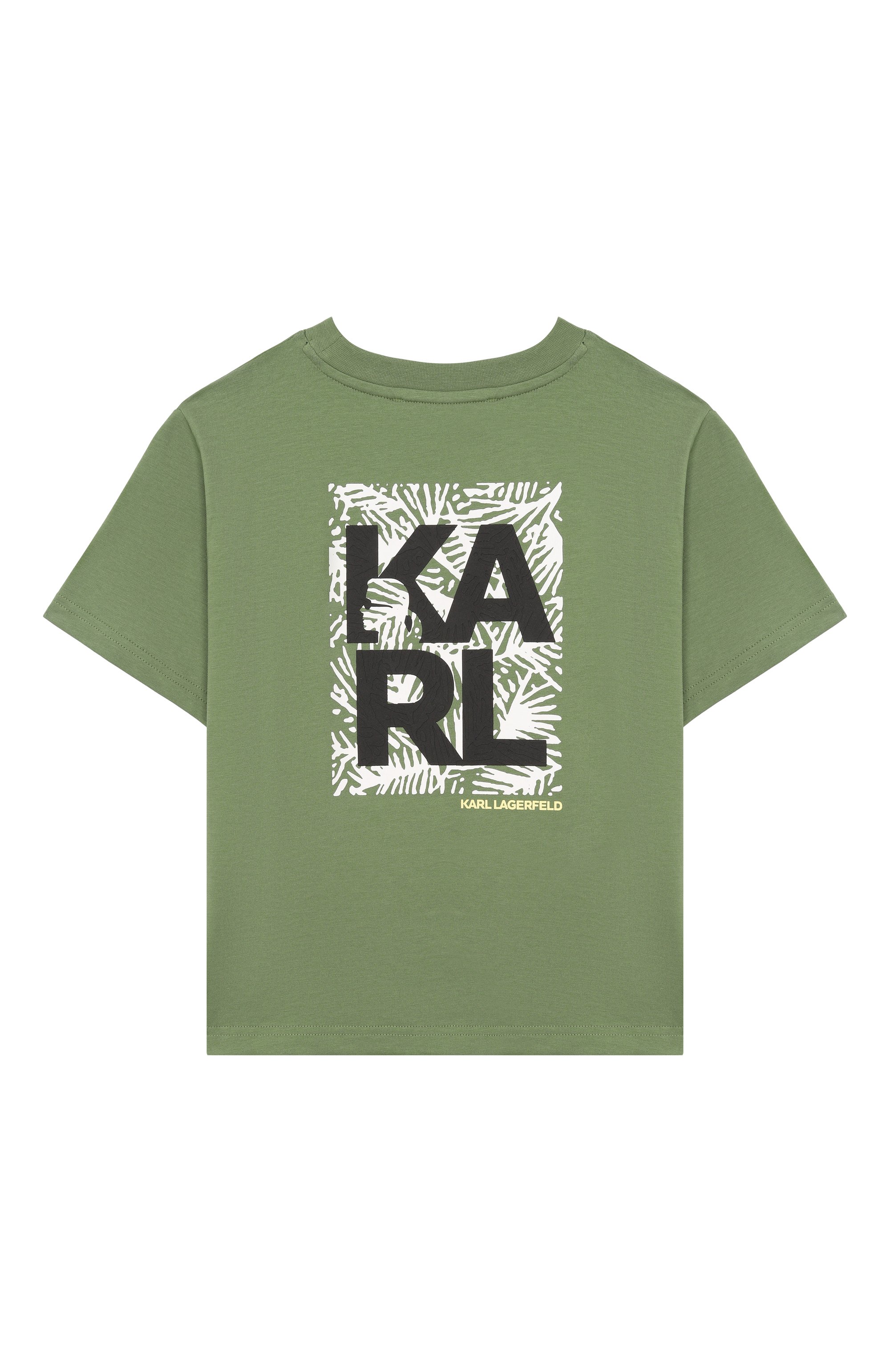 Хлопковая футболка KARL LAGERFELD KIDS хаки цвета по цене 12620 руб., арт. Z31101, фото 2 Хлопковая футболка KARL LAGERFELD KIDS, арт. Z31101, фото 2
