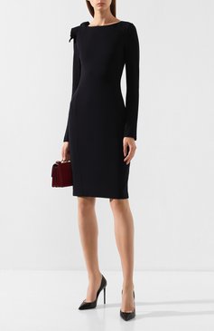 Женское платье EMPORIO ARMANI темно-синего цвета, арт. 6G2A8Q/2JFAZ | Фото 2 (Рукава: Длинные; Длина Ж (юбки, платья, шорты): До колена; Статус проверки: Проверено, Проверена категория; Случай: Повседневный; Материал внешний: Вискоза; Женское Кросс-КТ: платье-футляр, Платье-одежда)