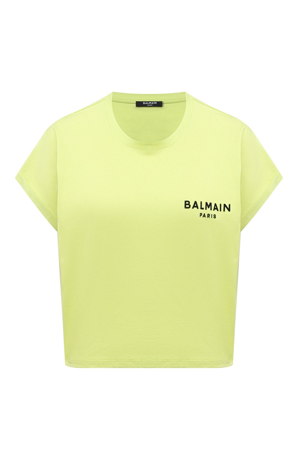 Хлопковая футболка BALMAIN салатового цвета по цене 23300 руб., арт. VF0EE005/B013, фото 1 Хлопковая футболка BALMAIN, арт. VF0EE005/B013, фото 1