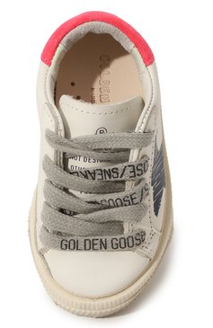 Детские кожаные кеды may GOLDEN GOOSE DELUXE BRAND белого цвета, арт. GJF00299.F003298 | Фото 4 (Девочки Кросс-КТ: Обувь-низкие; Материал внутренний: Натуральная кожа; Материал сплава: Проставлено; Нос: Не проставлено)