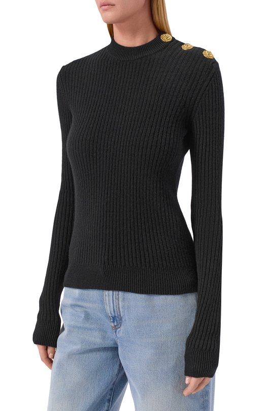Пуловер из кашемира и шерсти Balmain FF0KD095/KJ17 Чёрный  FF0KD095/KJ17 Фото 3