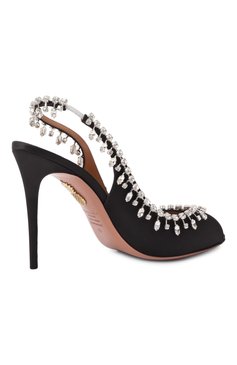 Женские текстильные туфли temptation crystal 105 AQUAZZURA черного цвета, арт. TCSHIGS0-SAT-000 | Фото 5 (Материал внутренний: Натуральная кожа; Материал внешний: Текстиль; Каблук высота: Высокий; Подошва: Плоская; Женское Кросс-КТ: Слингбэки; Каблук тип: Шпилька)