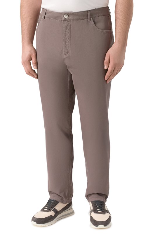 Хлопковые брюки Brunello Cucinelli M252DF1010 Коричневый  M252DF1010 Фото 3