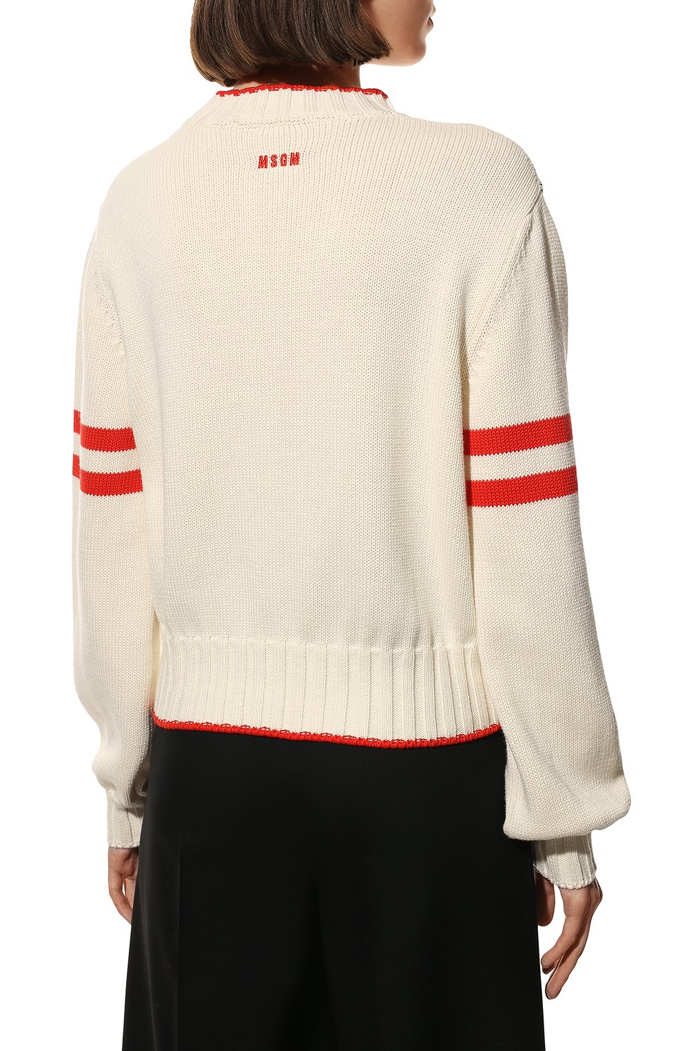 Хлопковый свитер MSGM молочного цвета по цене 34200 руб., арт. 3241MDM123 227284, фото 4 Хлопковый свитер MSGM, арт. 3241MDM123 227284, фото 4