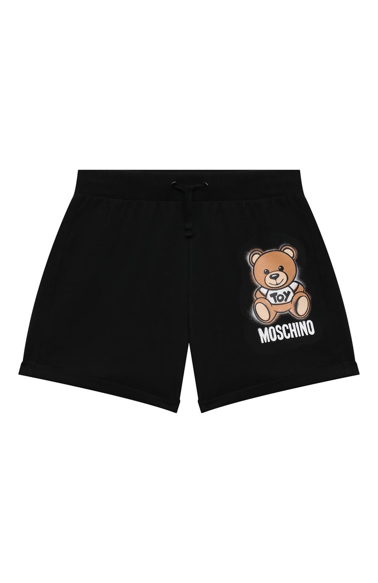 Детские хлопковые шорты MOSCHINO черного цвета, арт. HDQ007/LDA13/10A-14A | Фото 1 (Материал внешний: Хлопок; Девочки Кросс-КТ: Шорты-одежда; Региональные ограничения белый список (Axapta Mercury): RU; Случай: Повседневный; Нос: Не проставлено; Ростовка одежда: 10 - 11 лет | 140 - 146см, 12 лет | 152 см, 13 - 15 лет | 158 см)