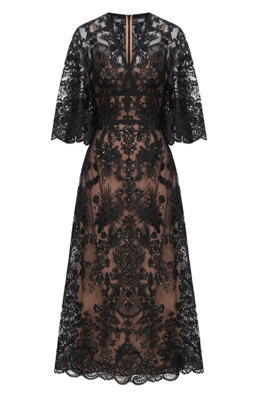 Платье из шелка и вискозы Elie Saab D1004NR26/TUL02 Чёрный D1004NR26/TUL02