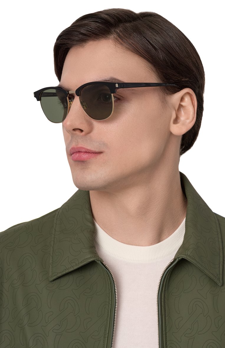 Женские солнцезащитные очки SAINT LAURENT зеленого цвета, арт. SL 108 014 | Фото 2 (Тип очков: С/з; Материал: Пластик, Металл; Кросс-КТ: С/з-унисекс; Очки форма: Квадратные; Оптика Гендер: оптика-унисекс)