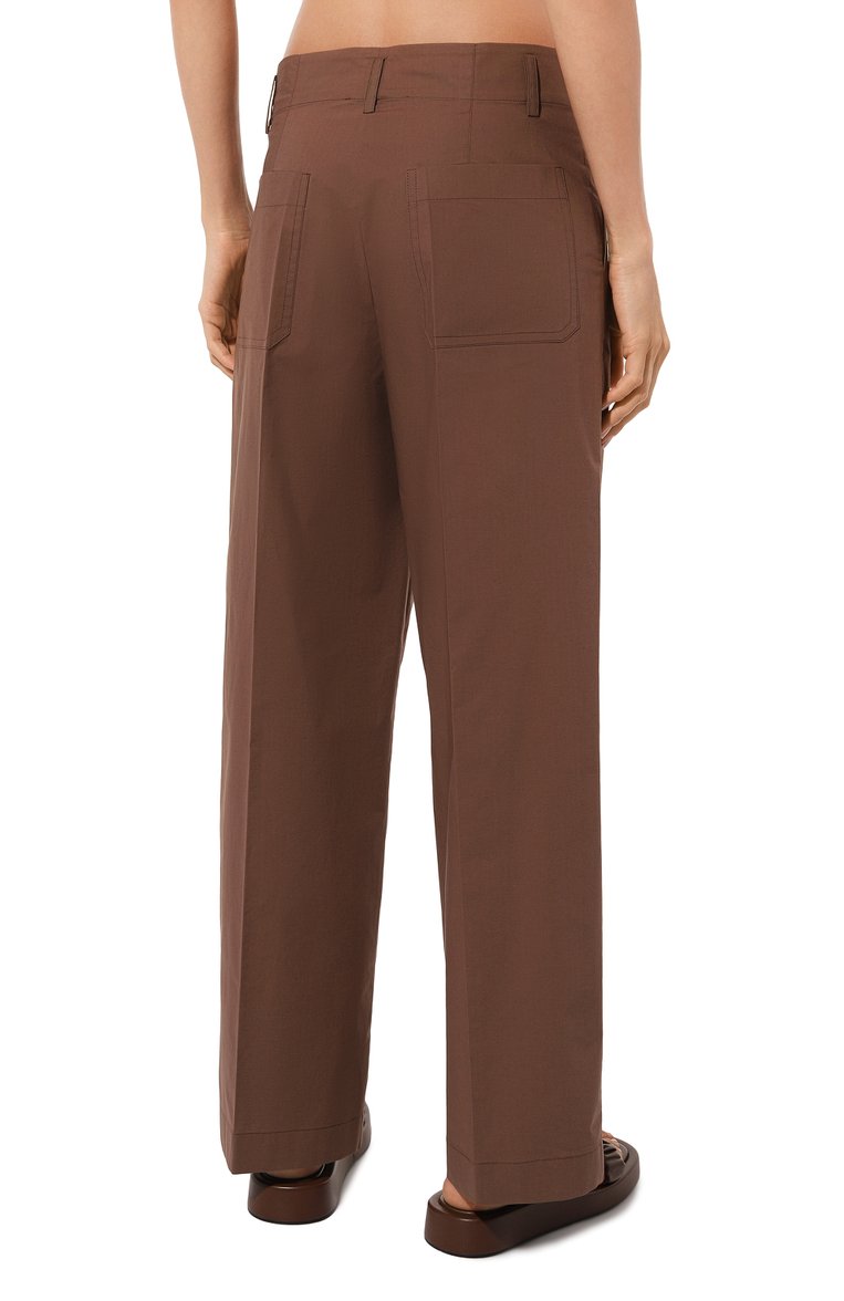 Женские хлопковые брюки ERIKA CAVALLINI коричневого цвета, арт. E3SJ02 | Фото 4 (Силуэт Ж (брюки и джинсы): Широкие; Длина (брюки, джинсы): Стандартные; Женское Кросс-КТ: Брюки-одежда; Материал сплава: Проставлено; Материал внешний: Хлопок; Драгоценные камни: Проставлено; Стили: Кэжуэл)