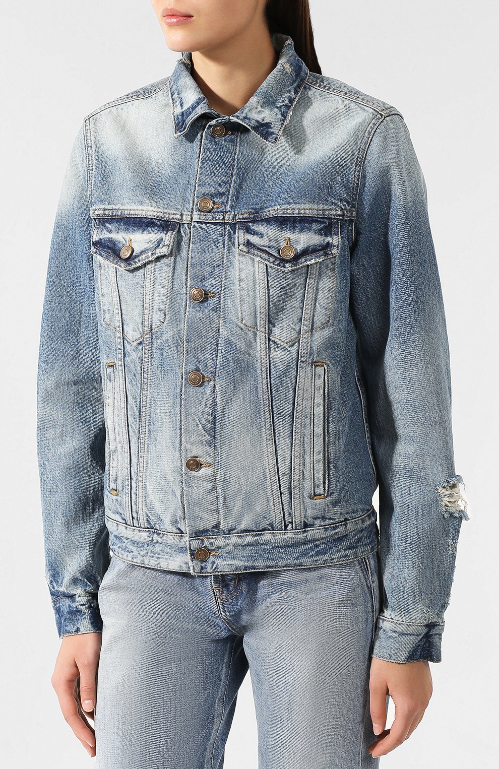 Джинсовая куртка ALANUI голубого цвета по цене 120500 руб., арт. LWYE001R19027040, фото 3 Джинсовая куртка ALANUI, арт. LWYE001R19027040, фото 3
