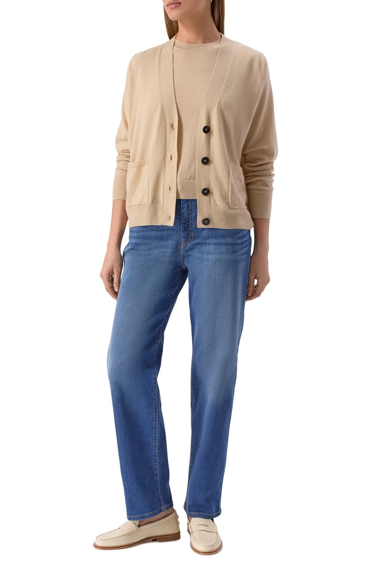 Женский комплект из кардигана и пуловера WEEKEND MAX MARA бежевого цвета, арт. DECAN0 | Фото 2 (Рукава: Длинные; Длина (для топов): Стандартные; Автоматизация состава: Проставлено; Материал внешний: Шерсть; Автоматизация ТО: Проставлено; Женское Кросс-КТ: кардиган-трикотаж; Застежка: Пуговицы; Стили: Кэжуэл)