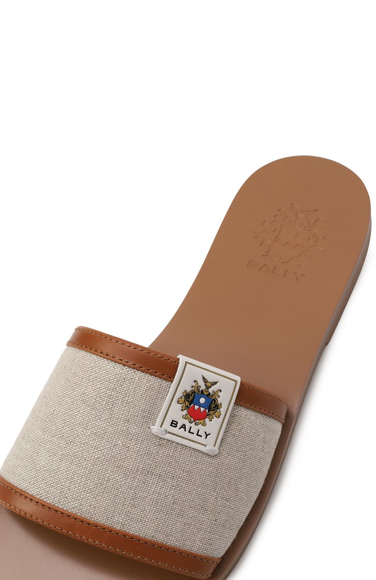 Женские шлепанцы BALLY бежевого цвета, арт. WF0040/TE042 | Фото 7 (Материал внешний: Натуральная кожа, Текстиль; Подошва: Плоская; Материал внутренний: Натуральная кожа; Каблук высота: Низкий)