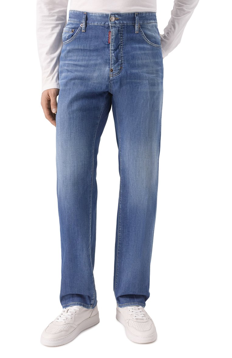 Мужские джинсы 642 DSQUARED2 синего цвета, арт. S78LB0111/S30341 | Фото 3 (Материал внешний: Хлопок, Деним; Длина (брюки, джинсы): Стандартные; Детали: Делаве; Силуэт М (брюки): Прямые; Кросс-КТ: Деним; Стили: Повседневный; Автоматизация состава: Проставлено; Автоматизация ТО: Проставлено)