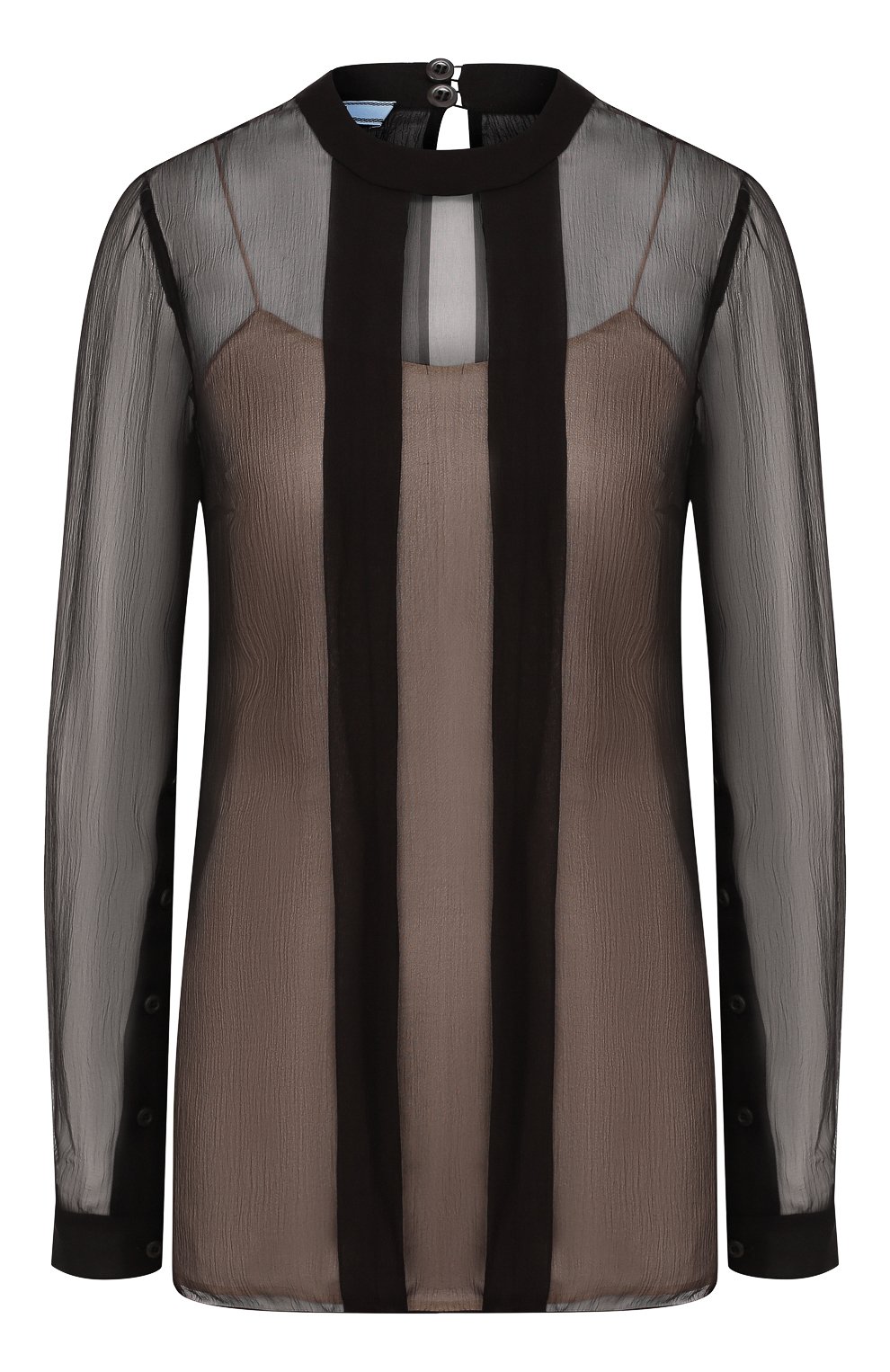 Шелковая блузка PRADA черного цвета по цене 68000 руб., арт. P976F-448-F0002, фото 1 Шелковая блузка PRADA, арт. P976F-448-F0002, фото 1