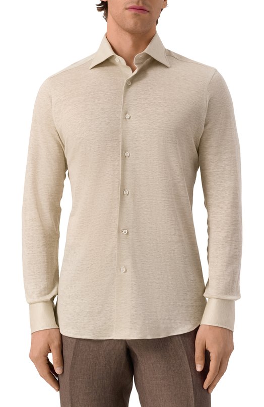 Льняная рубашка MVST SLIM/GABRIELLE/R0UND/800-JERSEY Бежевый  SLIM/GABRIELLE/R0UND/800-JERSEY Фото 3