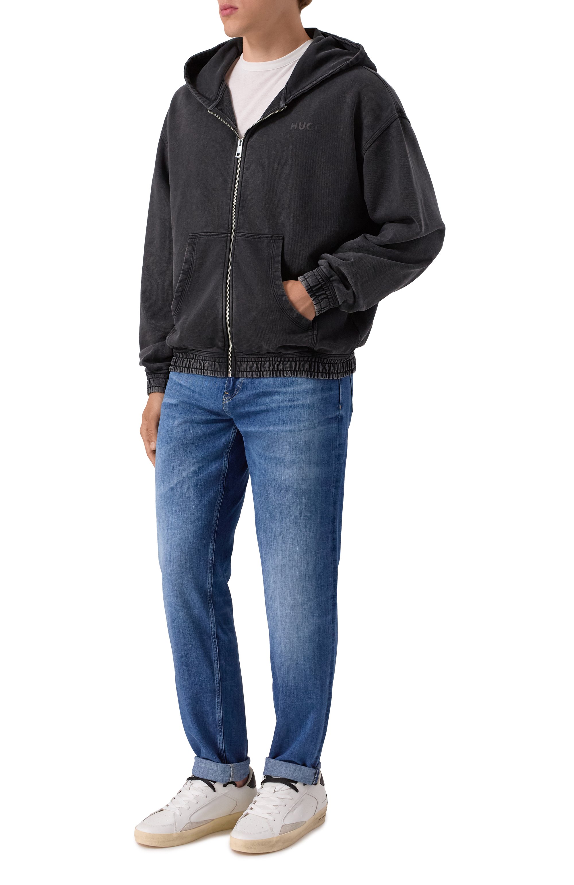 Хлопковая толстовка HUGO BLUE темно-серого цвета по цене 17950 руб., арт. 50542681, фото 2 Хлопковая толстовка HUGO BLUE, арт. 50542681, фото 2