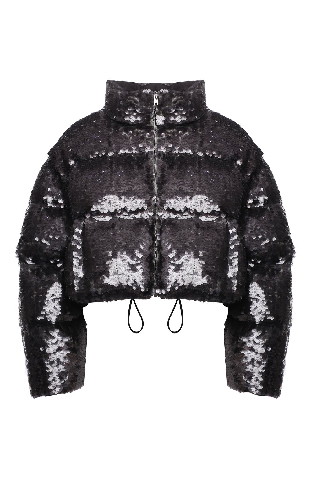 Пуховик с отделкой пайетками PRADA темно-серого цвета по цене 650000 руб., арт. 291979-1ZCC-F0276-212, фото 1 Пуховик с отделкой пайетками PRADA, арт. 291979-1ZCC-F0276-212, фото 1