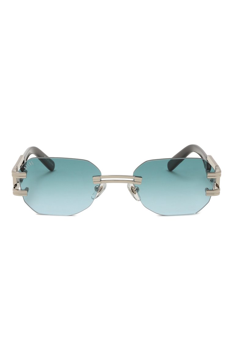 Женские солнцезащитные очки 9FIVE голубого цвета, арт. R0YALS LITE-PLATINUM / GREEN BLUE | Фото 4 (Нос: Не проставлено; Региональные ограничения белый список (Axapta Mercury): Не проставлено; Тип очков: С/з; Материал: Металл; Кросс-КТ: С/з-унисекс; Очки форма: Квадратные, Безоправные; Оптика Гендер: оптика-унисекс)