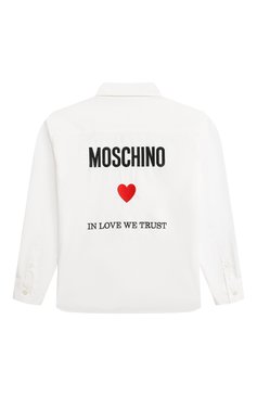 Детское хлопковая рубашка MOSCHINO белого цвета, арт. HDC01U/LLA10/4-8 | Фото 2 (Рукава: Длинные; Девочки-школьная форма: Блузки; Материал сплава: Проставлено; Материал внешний: Хлопок; Стили: Классический; Драгоценные камни: Проставлено; Ростовка одежда: 6 лет | 116 см, 8 лет | 128 см)