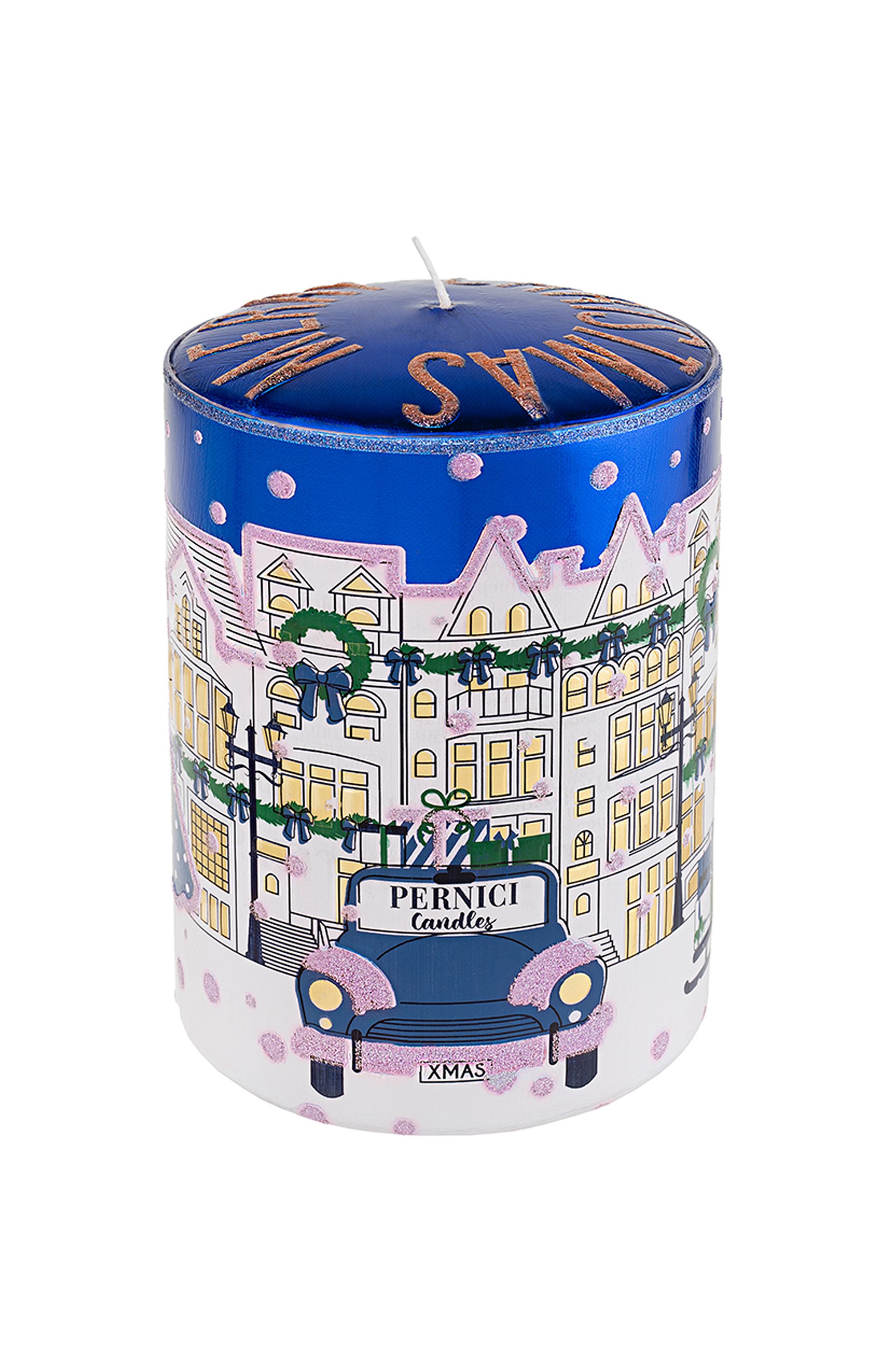 Интерьерная свеча xmas blue gold (15x10cm) PERNICI, арт. 8001962088534, фото 1