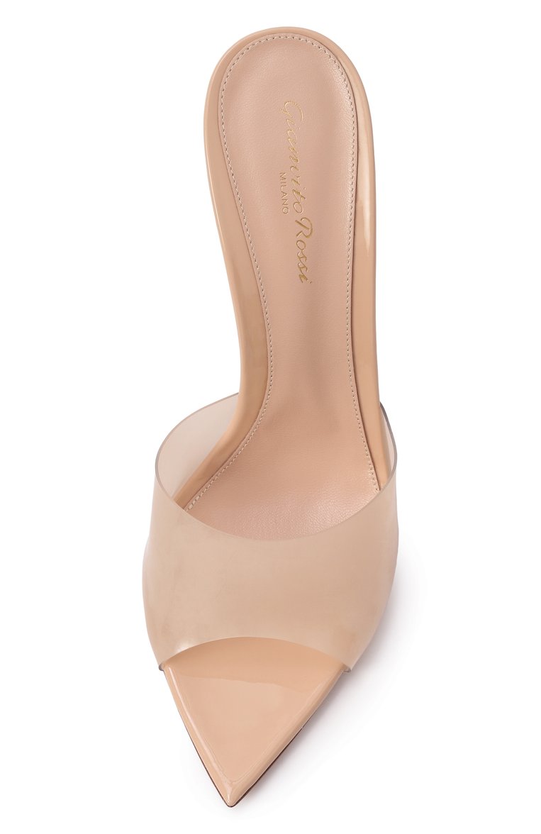 Женские мюли elle 105 GIANVITO ROSSI бежевого цвета, арт. G11900.15RIC.GSVNUNU | Фото 6 (Подошва: Плоская; Каблук высота: Высокий; Материал сплава: Проставлено; Материал внешний: Экокожа; Драгоценные камни: Проставлено; Каблук тип: Шпилька)