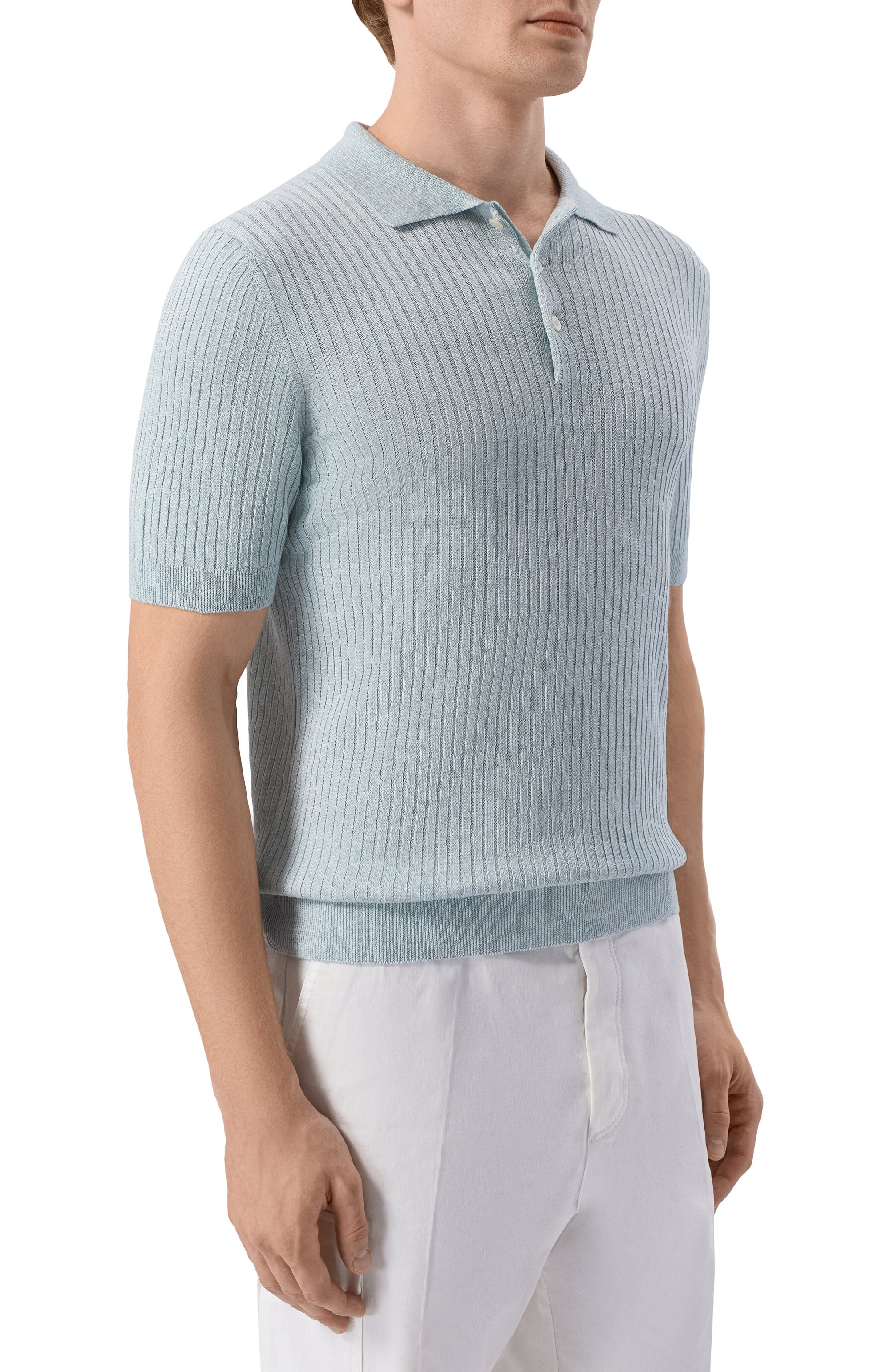 Поло изо льна и хлопка GRAN SASSO голубого цвета по цене 31250 руб., арт. 57118/18641, фото 3 Поло изо льна и хлопка GRAN SASSO, арт. 57118/18641, фото 3