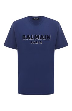 Мужская хлопковая футболка BALMAIN темно-синего цвета, арт. CH1EG010/BB99 | Фото 1 (Рукава: Короткие; Длина (для топов): Стандартные; Принт: С принтом; Материал сплава: Проставлено; Материал внешний: Хлопок; Драгоценные камни: Проставлено; Стили: Кэжуэл)