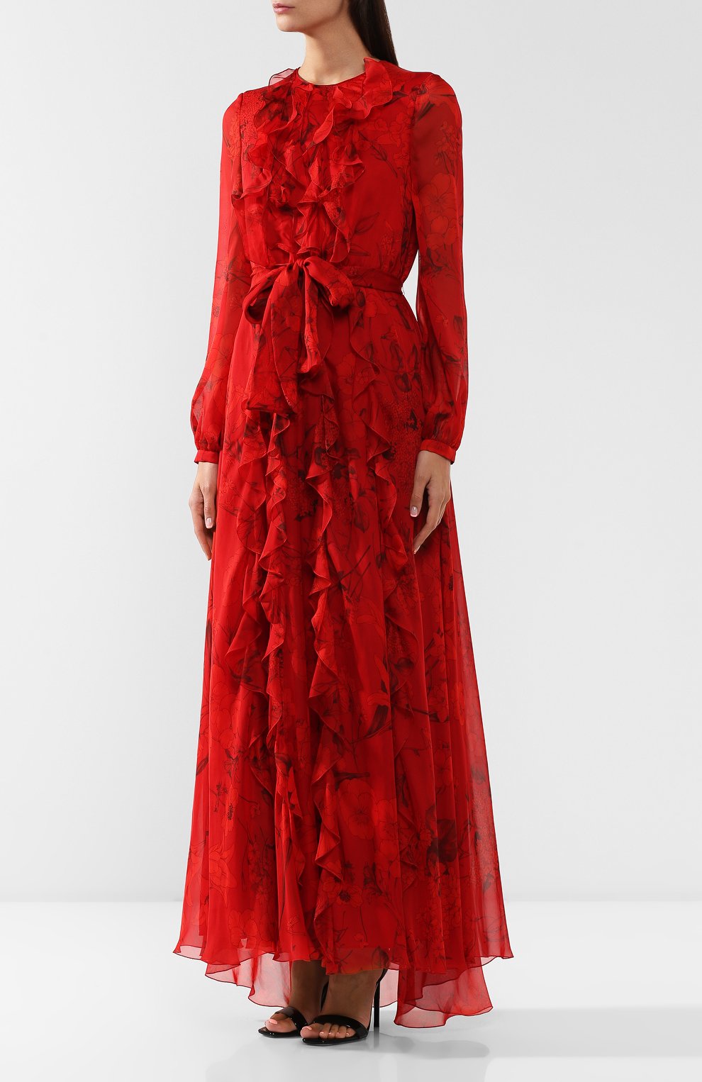 Шелковое платье VALENTINO красного цвета по цене 831500 руб., арт. SB3VD9E04PG, фото 3 Шелковое платье VALENTINO, арт. SB3VD9E04PG, фото 3
