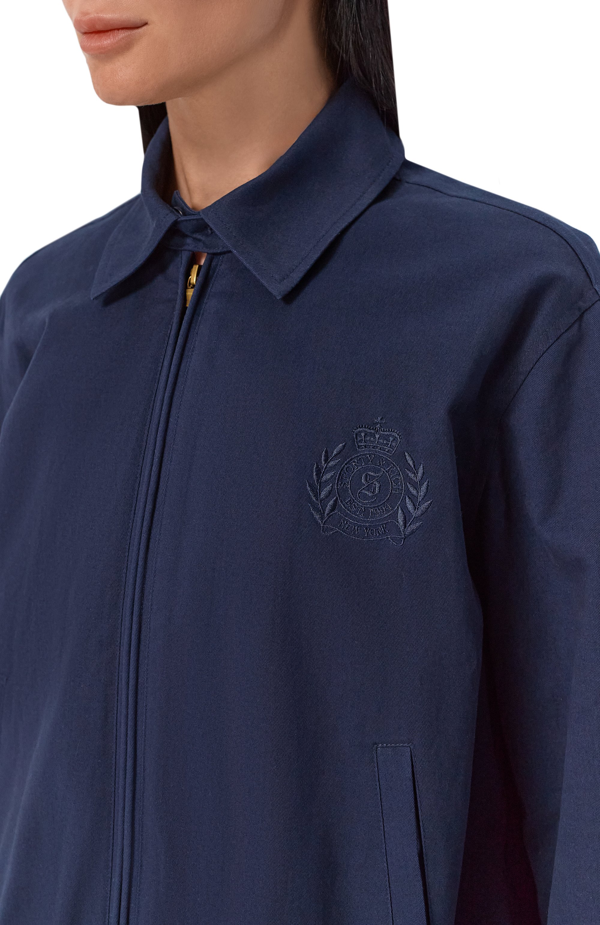 Хлопковый бомбер SPORTY AND RICH темно-синего цвета по цене 43600 руб., арт. 0W02876243BL106, фото 5 Хлопковый бомбер SPORTY AND RICH, арт. 0W02876243BL106, фото 5