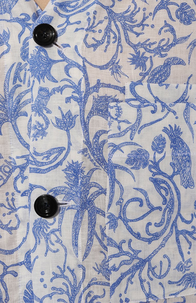 Мужская льняная рубашка KITON голубого цвета, арт. UMC025H08902 | Фото 5 (Рукава: Короткие; Материал внешний: Лен; Длина (для топов): Стандартные; Драгоценные камни: Проставлено; Материал сплава: Проставлено; Воротник: Открытый ворот; Принт: С принтом; Случай: Повседневный; Стили: Кэжуэл)