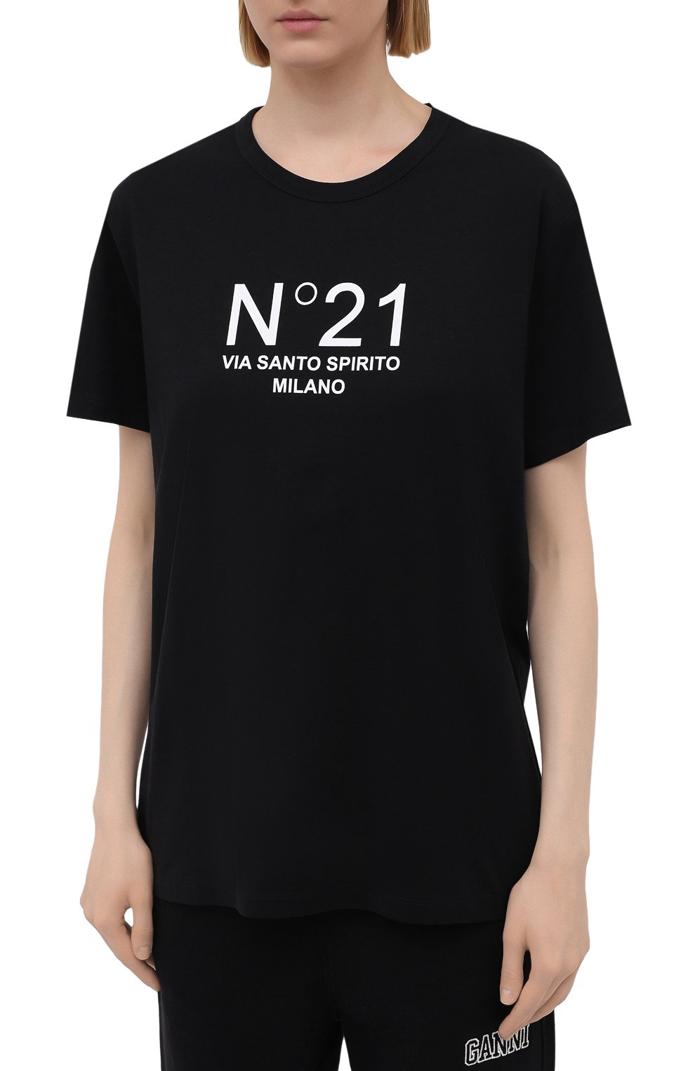 Хлопковая футболка N21 черного цвета по цене 20650 руб., арт. 21E N2M0/F051/6314, фото 3 Хлопковая футболка N21, арт. 21E N2M0/F051/6314, фото 3