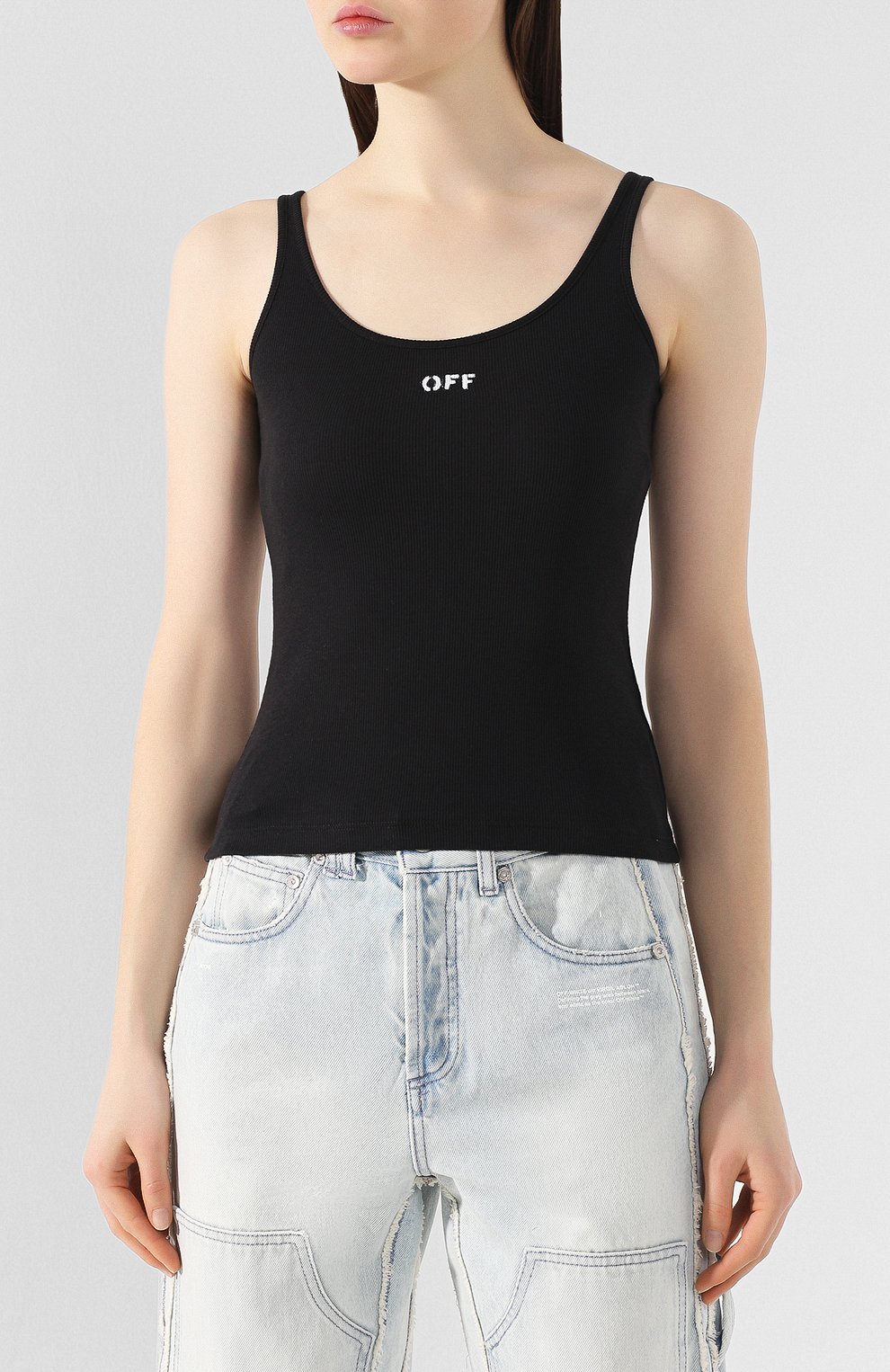 Хлопковая майка OFF-WHITE черного цвета по цене 17700 руб., арт. 0WAD072R20H790951001, фото 3 Хлопковая майка OFF-WHITE, арт. 0WAD072R20H790951001, фото 3