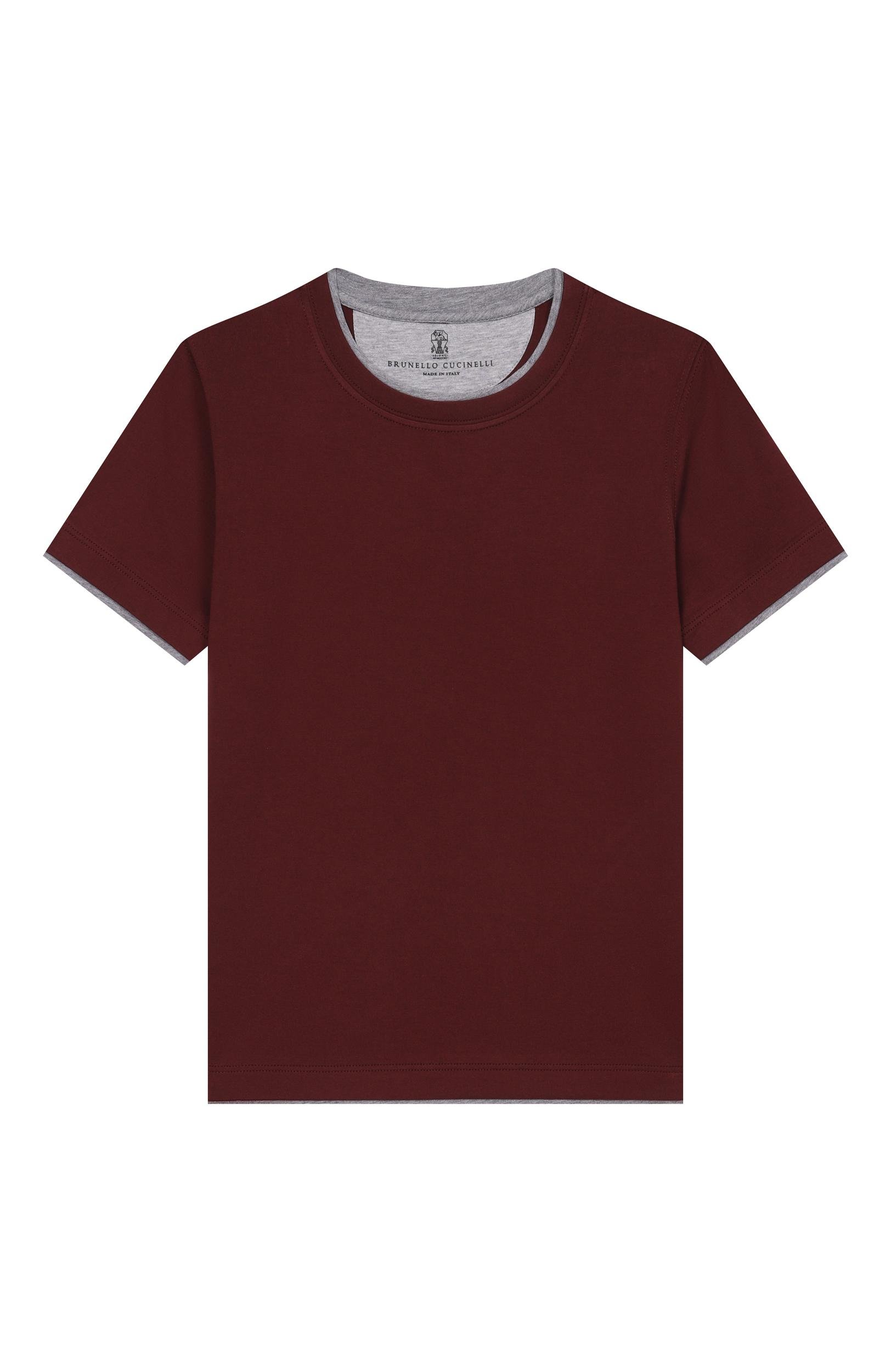 Хлопковая футболка BRUNELLO CUCINELLI бордового цвета по цене 27750 руб., арт. B0B13T157A, фото 1 Хлопковая футболка BRUNELLO CUCINELLI, арт. B0B13T157A, фото 1