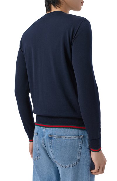 Шерстяной джемпер GUCCI темно-синего цвета по цене 169000 руб., арт. 814531/XKE0U, фото 4 Шерстяной джемпер GUCCI, арт. 814531/XKE0U, фото 4