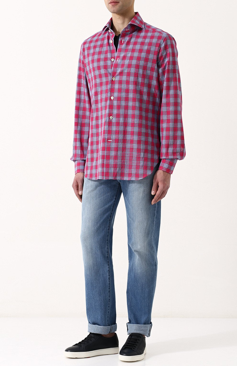 Хлопковая рубашка в клетку KITON, арт. UCMH0624810000, фото 2