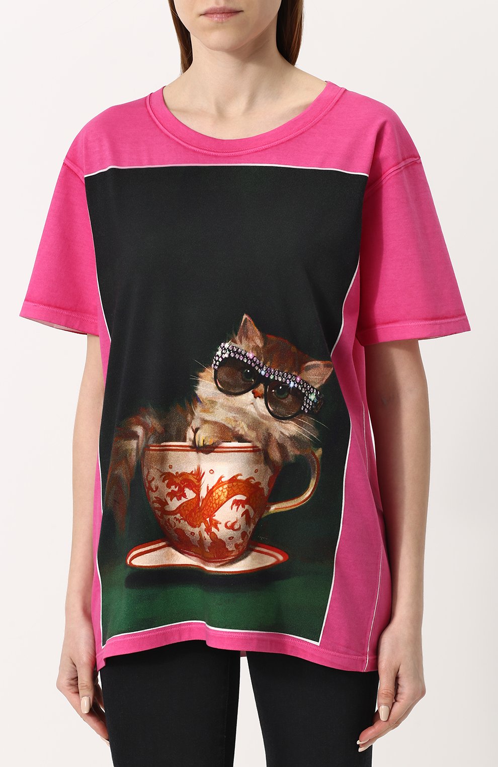 Хлопковая футболка свободного кроя с принтом GUCCI, арт. 492347/X3L94, фото 3