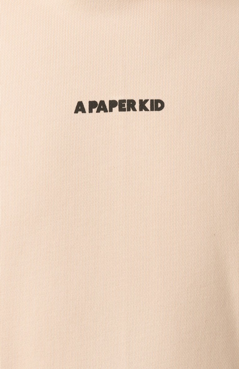 Мужской хлопковое худи A PAPER KID бежевого цвета, арт. S5PKMAHS191 | Фото 6 (Материал внешний: Хлопок; Драгоценные камни: Проставлено; Рукава: Длинные; Материал сплава: Проставлено; Длина (для топов): Стандартные; Мужское Кросс-КТ: Худи-одежда; Принт: Без принта; Стили: Спорт-шик)