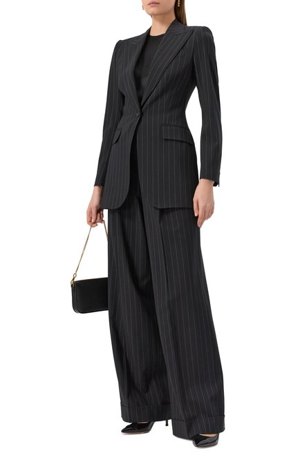 Женский шерстяной жакет DOLCE & GABBANA черного цвета, арт. F29YLT/FRBDK | Фото 2 (Материал внешний: Шерсть; Драгоценные камни: Проставлено; Материал сплава: Проставлено; Рукава: Длинные; Длина (для топов): Удлиненные; Материал подклада: Шелк)