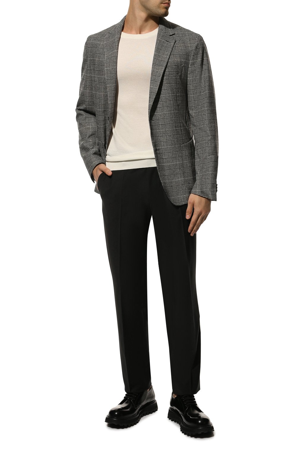 Пиджак из шерсти и вискозы BOSS черно-белого цвета по цене 48700 руб., арт. 50479484, фото 2 Пиджак из шерсти и вискозы BOSS, арт. 50479484, фото 2