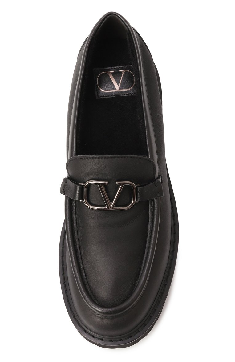 Женские кожаные лоферы vlogo signature VALENTINO черного цвета, арт. 5W0S0EU0/ZIJ | Фото 6 (Каблук высота: Низкий; Драгоценные камни: Проставлено; Материал сплава: Проставлено; Подошва: Платформа; Материал внешний: Натуральная кожа; Материал утеплителя: Натуральный мех)