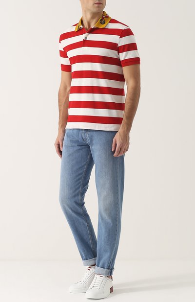 Хлопковое поло в контрастную полоску GUCCI, арт. 431039/X5B58, фото 2