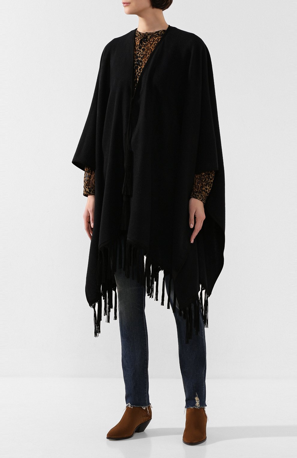 Кашемировое пончо SAINT LAURENT черного цвета по цене 287000 руб., арт. 613060/3YB35, фото 3 Кашемировое пончо SAINT LAURENT, арт. 613060/3YB35, фото 3