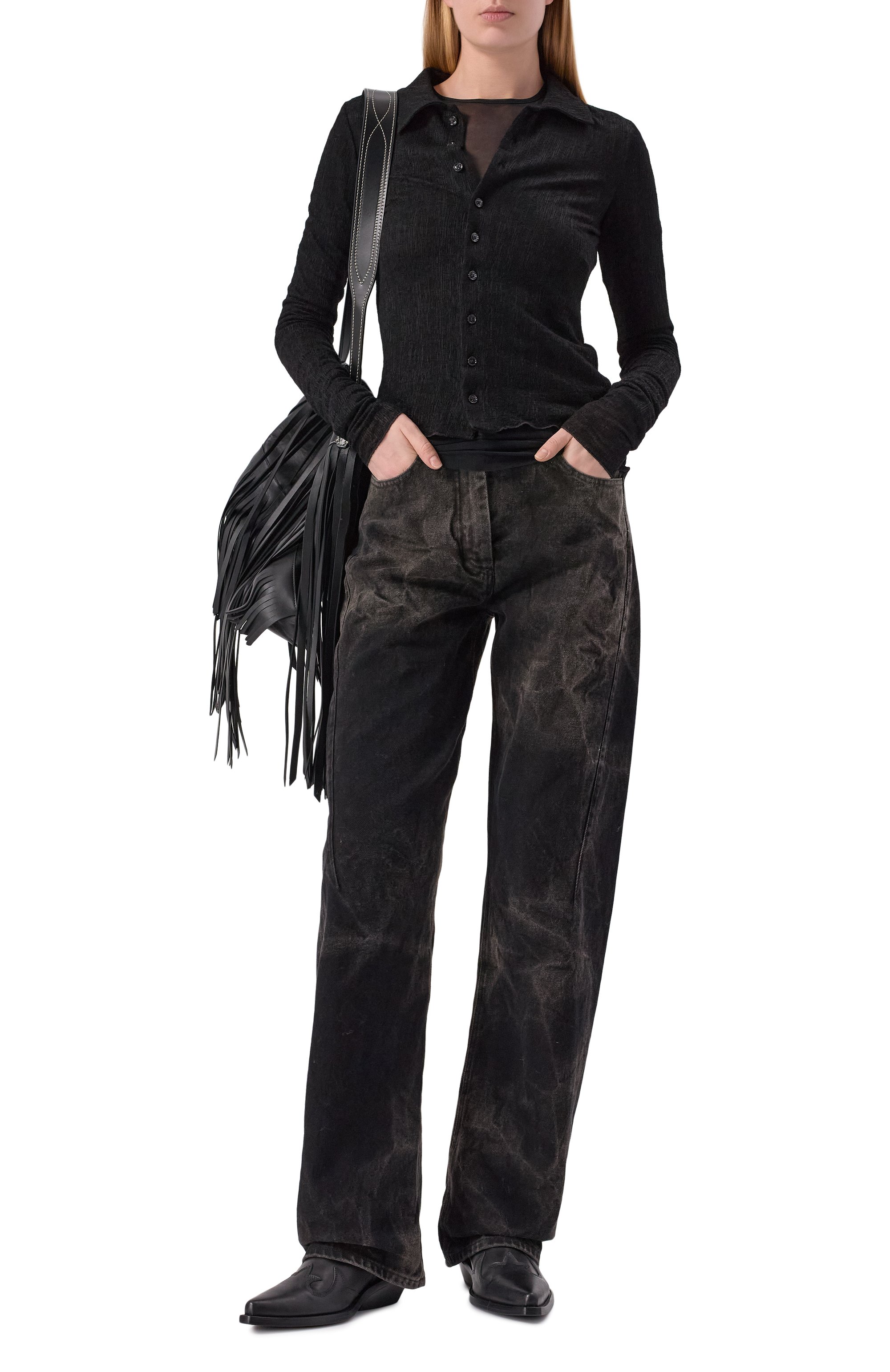 Шерстяная рубашка ANN DEMEULEMEESTER черного цвета по цене 78750 руб., арт. B0013581/FA619, фото 2 Шерстяная рубашка ANN DEMEULEMEESTER, арт. B0013581/FA619, фото 2