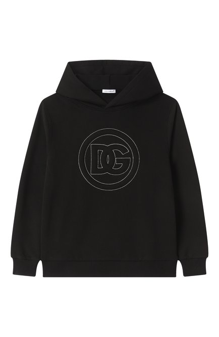 Детский хлопковое худи DOLCE & GABBANA черного цвета, арт. L4JWLI/G70SS/8-14 | Фото 1 (Материал внешний: Хлопок; Драгоценные камни: Проставлено; Материал сплава: Проставлено; Рукава: Длинные)
