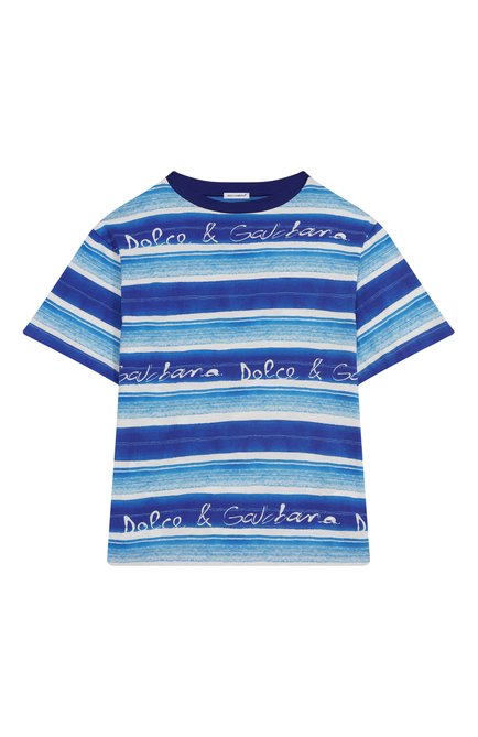 Детская хлопковая футболка DOLCE & GABBANA голубого цвета, арт. L4JTHV/II7FT/8-14 | Фото 1 (Материал внешний: Хлопок; Рукава: Короткие; Материал сплава: Проставлено; Драгоценные камни: Проставлено)