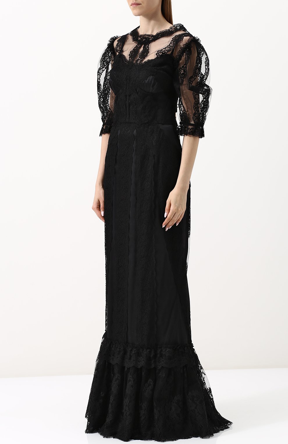 Приталенное платье-макси с кружевной отделкой DOLCE & GABBANA, арт. F68N6T/FLMFB, фото 3